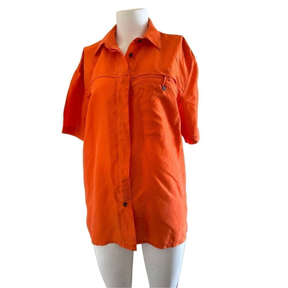 Louise Paris women’s vintage 90s pumpkin orange 100% silk button up blouse M